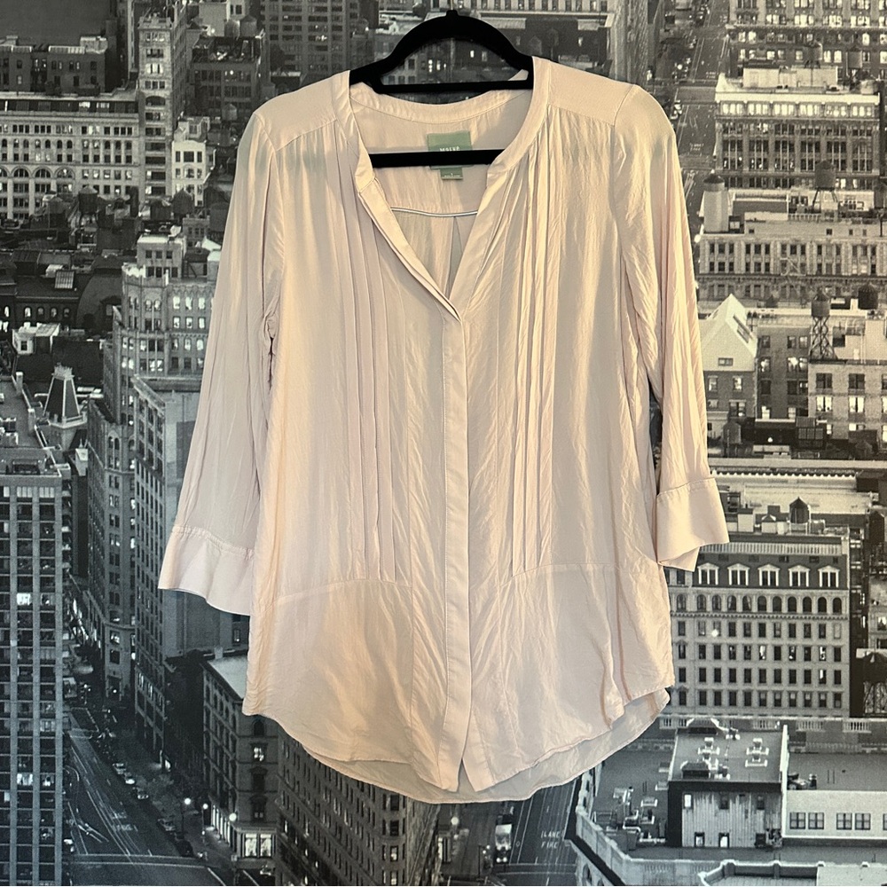 Maeve Blush Pink Blouse with Pleated Front